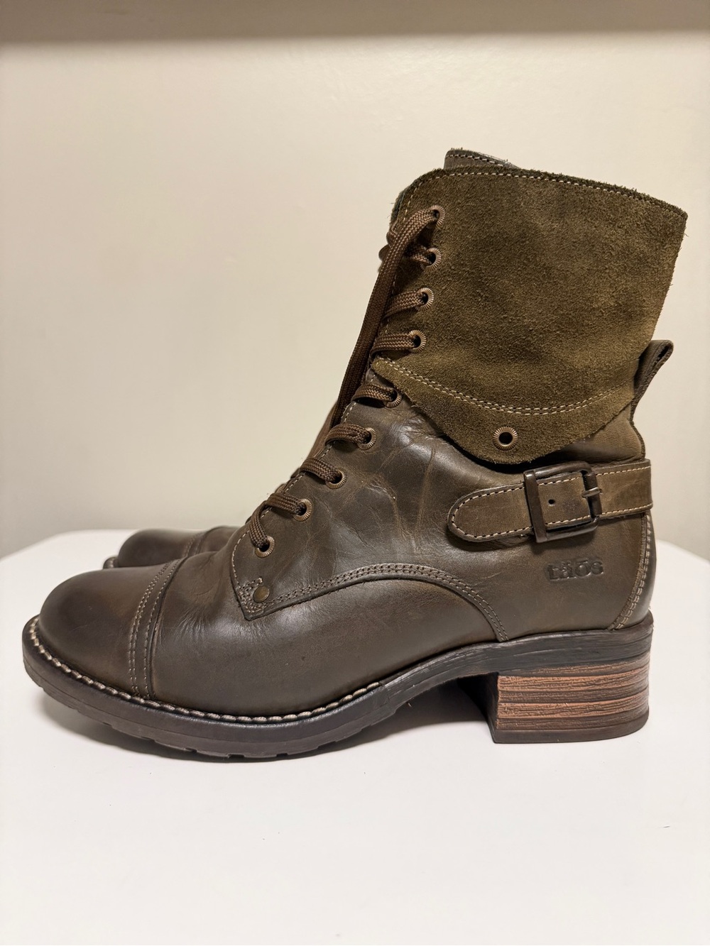 Taos Crave Combat Boots Brown Leather Suede Zip Buckle Moto Biker Women US 8-8.5